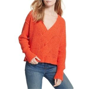 FREE PEOPLE Sweater Chunky Cable Knit Oversized Twist Front V Neck Fall Pullover